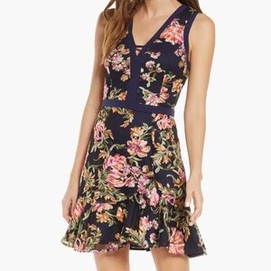 Adelyn Rae Kaylee Embroidered Mini Dress Size L Navy Floral Sleeveless